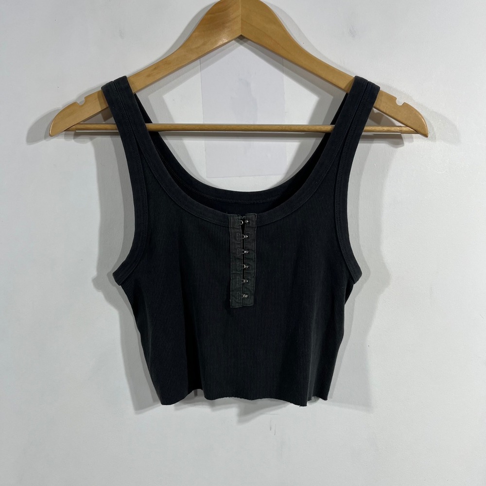 Aerie Sporty Ribbed Henley Crop Tank Top Athleisure Tennis Prep Womens Medium